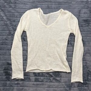 Brandy Melville Mohair Blend V-Neck Sweater Cream White Long Sleeve Made Italy